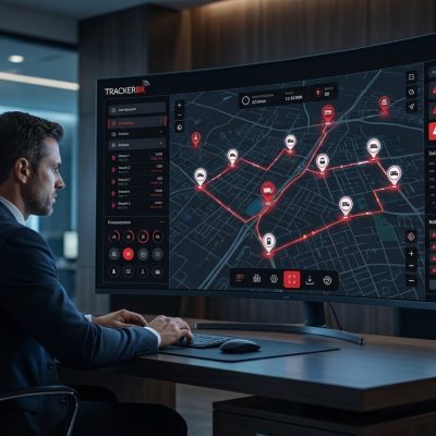 Sistema de rastreamento veicular com monitoramento de frotas em tempo real em ambiente tecnológico profissional